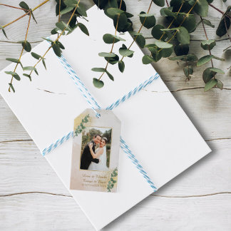 Elegant Green & Gold Photo Wedding Gift Tags
