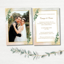 Elegant Green & Gold Photo Wedding Invitation