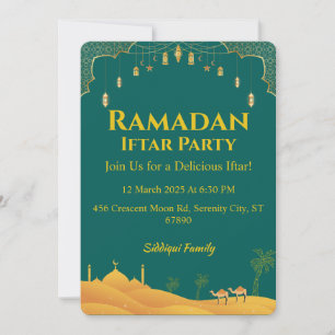 Elegant Green Gold Ramadan Iftar Party  Invitation