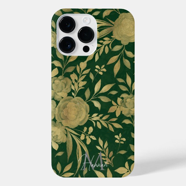 Elegant Green Gold Roses Floral Design iPhone Case (Back)
