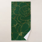 Elegant Green Gold Roses Floral Line Drawing