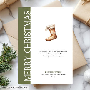 Elegant Green Gold Script Christmas Greeting Holiday Card