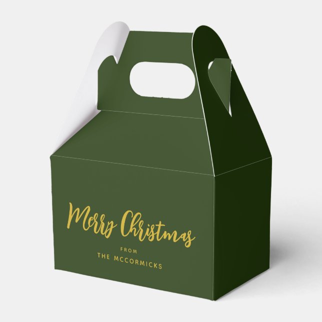 Elegant Green Gold Script Christmas Personalised Favour Box (Front Side)