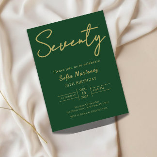 Elegant Green & Gold Seventy 70th Birthday  Invitation