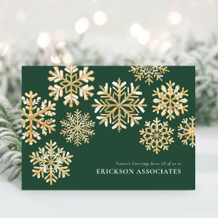 Elegant Green Gold Snowflake Corporate Business Holiday Card