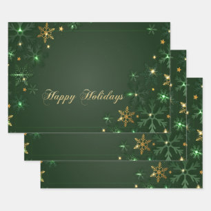 Elegant Green Gold Snowflakes Holiday Wrapping Paper Sheet