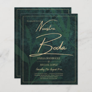 Elegant Green Gold Spanish BODA QR Code RSVP