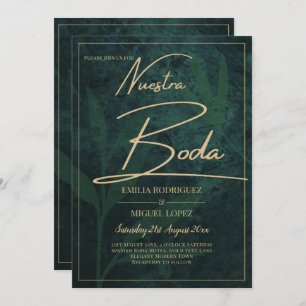 Elegant Green Gold Spanish BODA QR Code RSVP Invitation