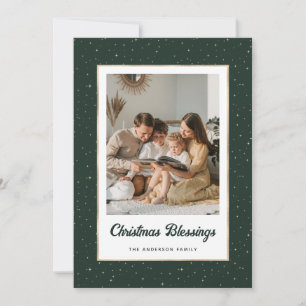 Elegant Green Gold Starry Photo Holiday Card