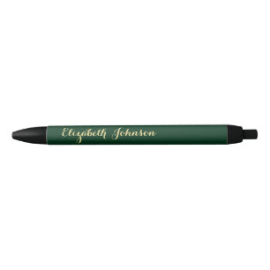 Elegant Green Gold Stylish Name Office Business Black Ink Pen