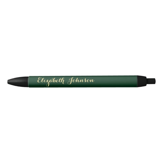 Elegant Green Gold Stylish Name Office Business Black Ink Pen (Front)