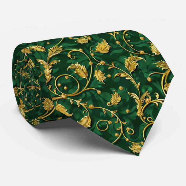Elegant green gold tiled pattern  tie (Rolled)