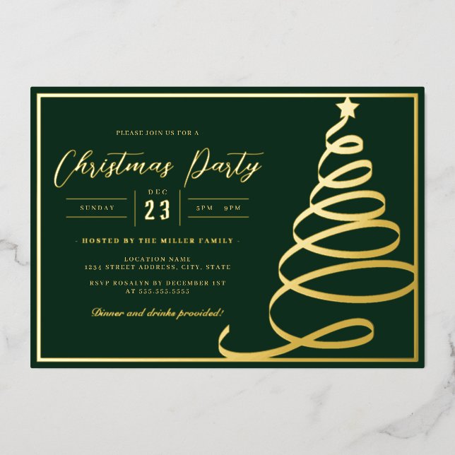 Elegant Green Gold Tree Christmas Party (Front)