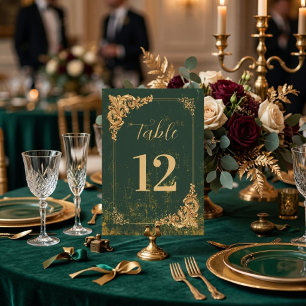 Elegant Green Gold Vintage Wedding Table Number