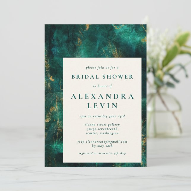 Elegant Green Gold Watercolor Bridal Shower  Invitation (Standing Front)