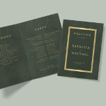 Elegant green gold wedding folded program programme<br><div class="desc">Modern simple minimalist typography dark emerald green and faux gold folded ceremony and party wedding program template on a vintage style antique distressed looking background.              Easy to personalise with your text on the front,  back and inside!</div>