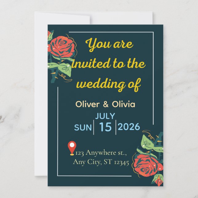 Elegant Green & Gold Wedding Invitation (Front)