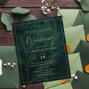 Elegant Green Gold Wedding Invite QR Code RSVP