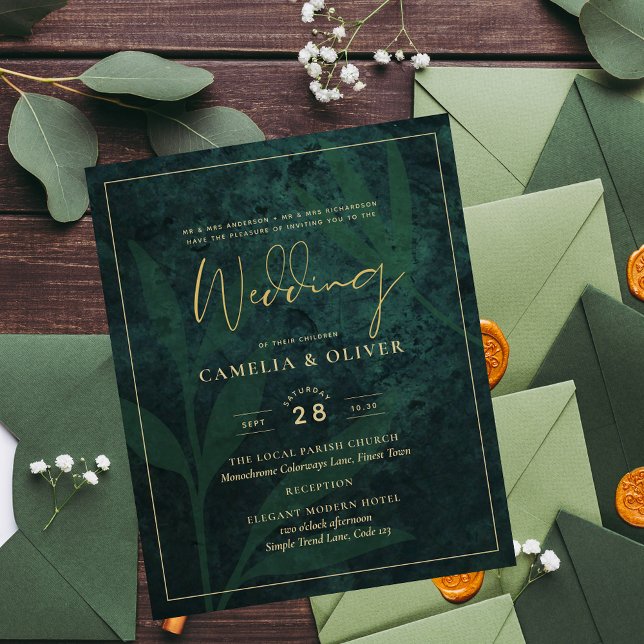 Elegant Green Gold Wedding Invite QR Code RSVP   (Creator Uploaded)