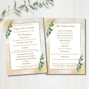 Elegant Green & Gold Wedding Program Menu