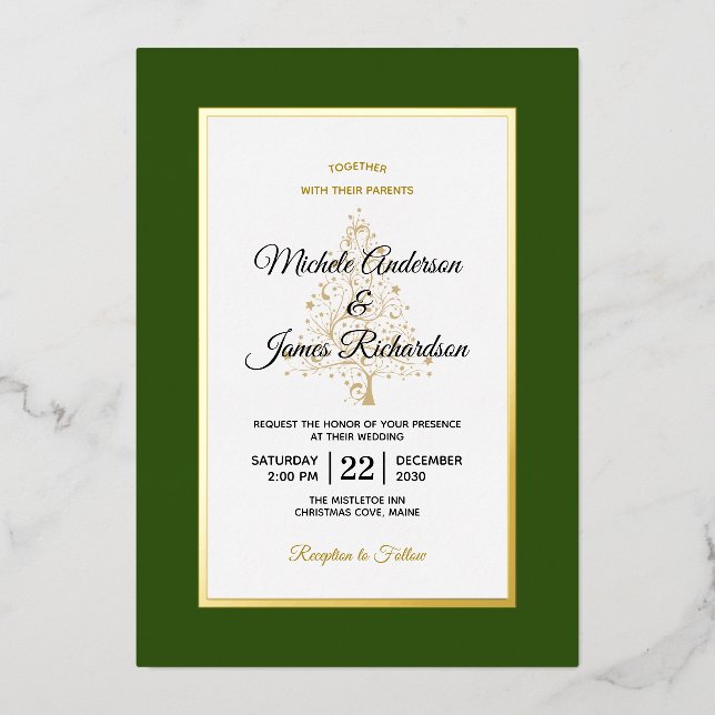 Elegant Green Gold Winter Holiday Wedding (Front)