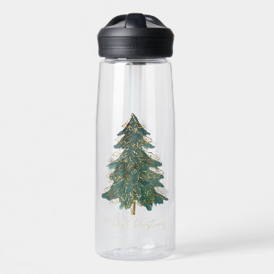 Elegant Green Golden Christmas Tree Water Bottle