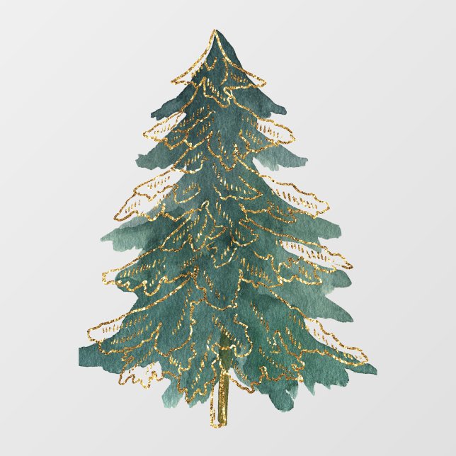 Elegant Green Golden Christmas Tree Window Cling (Sheet)