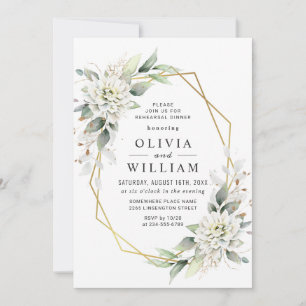 Elegant Green Golden Greenery Rehearsal Dinner Invitation