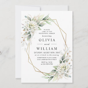 Elegant Green Golden Greenery REHEARSAL DINNER Invitation