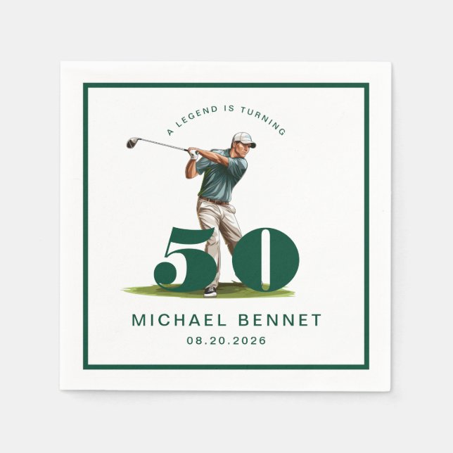 Elegant Green Golf 50th Birthday Napkin (Front)