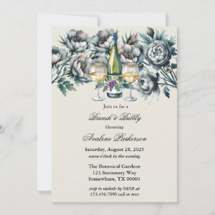 Elegant Green & Grey Bouquet Brunch and Bubbly Invitation