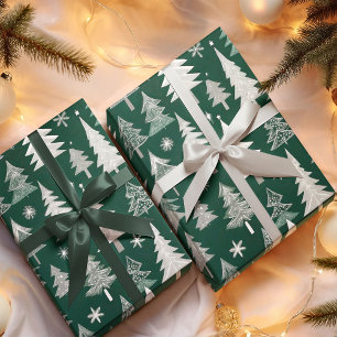 Elegant Green Grey Christmas Tree Pattern  Wrapping Paper