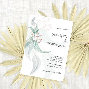 Elegant Green-Grey Eucalyptus Watercolor Art Invitation