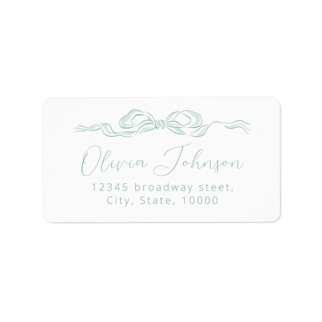Elegant Green Hand Drawn Bow Return Address Label (Front)