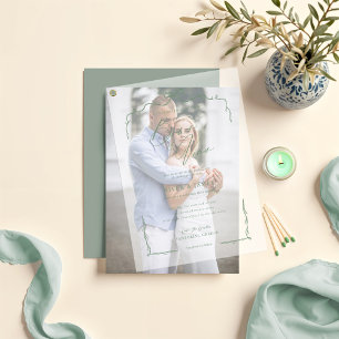 Elegant Green Hand Drawn Bow & Ribbon Wedding Vellum Invitations