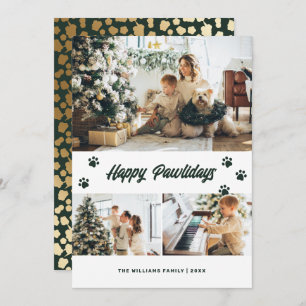 Elegant Green Happy Pawlidays Gold Stars Photo Holiday Card