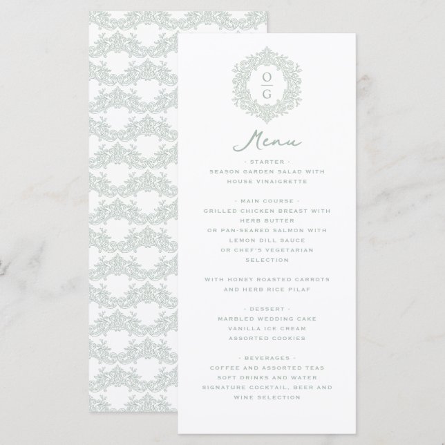 Elegant Green Heirloom Wedding Reception Menu (Front/Back)