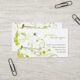 Elegant Green Hibiscus Floral Swirls Swallows Chic Business Card