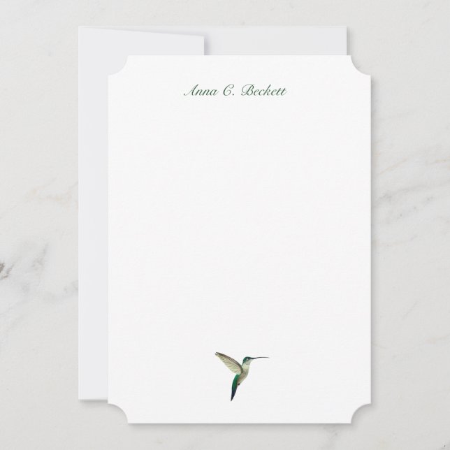 Elegant Green Hummingbird Note Card (Front)