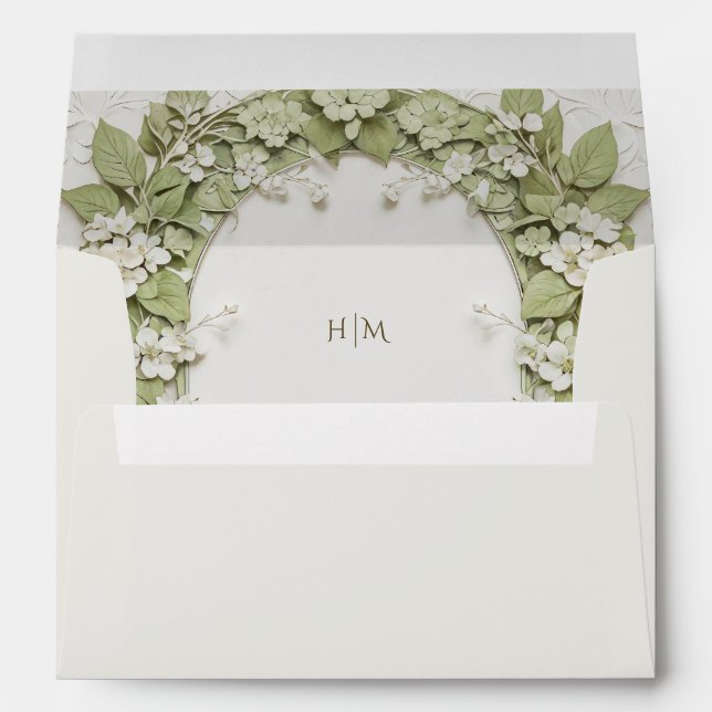 Elegant Green Hydrangea Wedding Envelope (Back (Bottom))