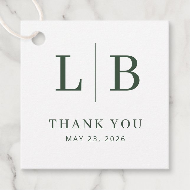 Elegant Green Initials Favour Tags (Front)