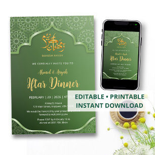 Elegant Green Islamic Geometric Pattern Iftar Invitation