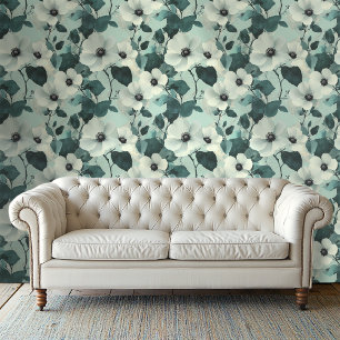 Elegant Green & Ivory Botanical Design Wallpaper
