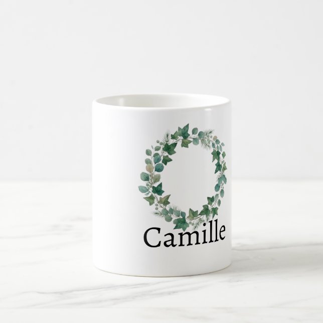 Elegant Green Ivy Botanical Personalised Name Coff Coffee Mug (Center)