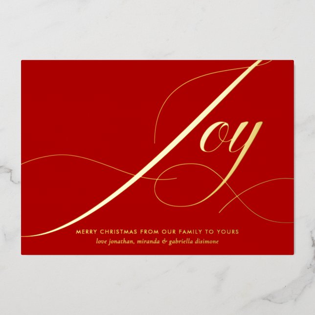 Elegant Green Joy Script Gold Foil Christmas Card (Front)