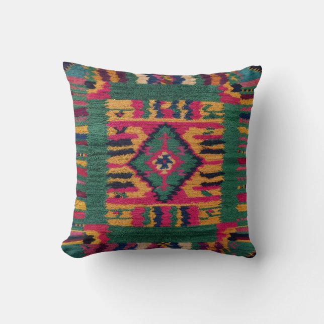 Elegant Green Kilim Pillows: Add Vintage Charm  Cushion (Front)