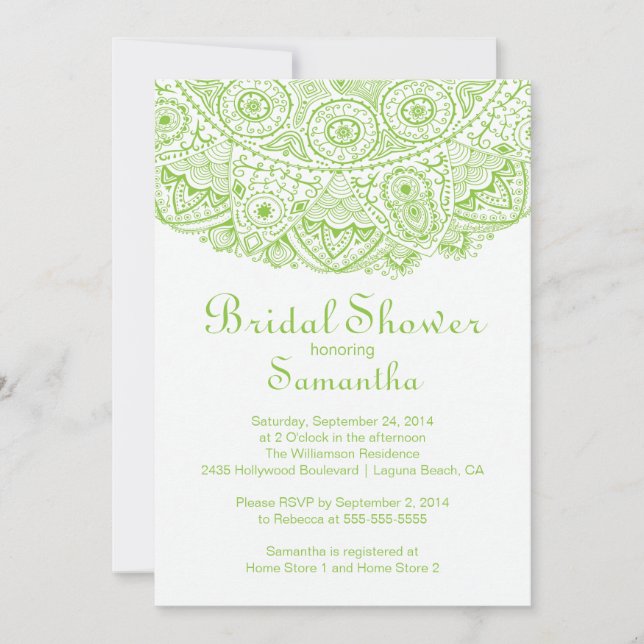 Elegant Green Lace Bridal Shower Invitation (Front)