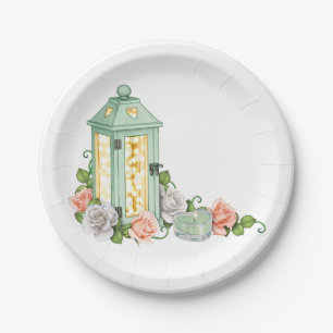 Elegant Green Lantern with Flowers  Paper Plate