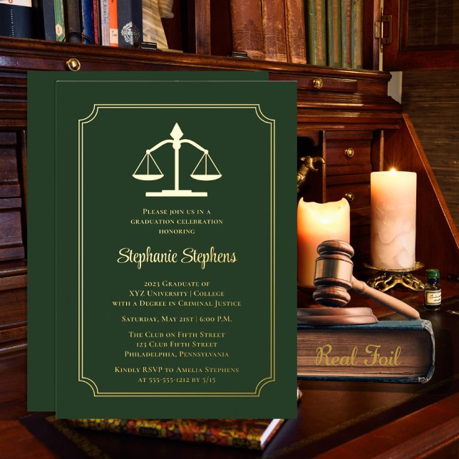Elegant Green Law Attorney Graduation Party (Creator Uploaded)