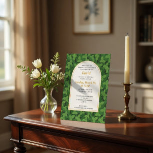 Elegant Green Leaf Border Arch Bar Mitzvah  Invitation